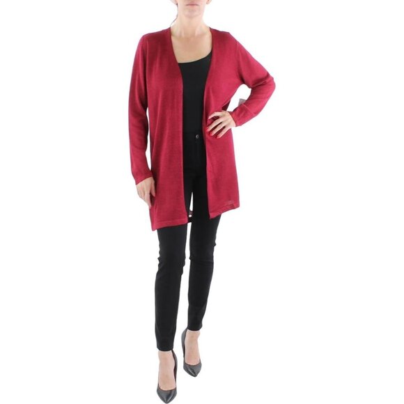 Sam and Jess Womens Cardigan Sweater Shine Open Front Long Sleeve Red Size Small - Picture 1 of 3